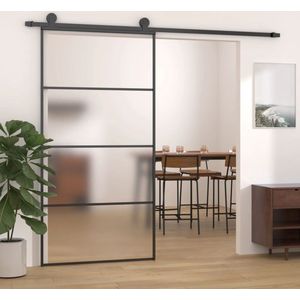 vidaXL - Schuifdeur - 90x205 - cm - mat - ESG-glas - en - aluminium - zwart