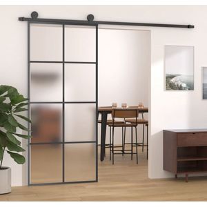 vidaXL - Schuifdeur - 90x205 - cm - mat - ESG-glas - en - aluminium - wit