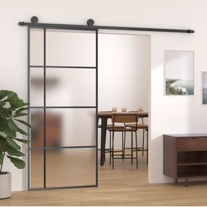 vidaXL - Schuifdeur - 90x205 - cm - mat - ESG-glas - en - aluminium - zwart