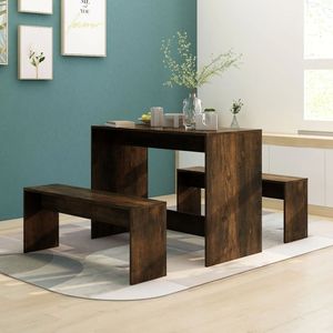 vidaXL - 3-delige - Eethoekset - bewerkt - hout - gerookt - eikenkleurig