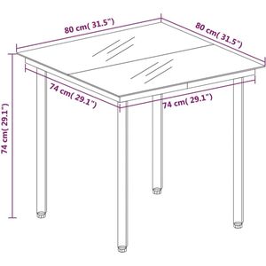 VidaXL Tuintafel 80x80x74 cm Staal en Glas Zwart