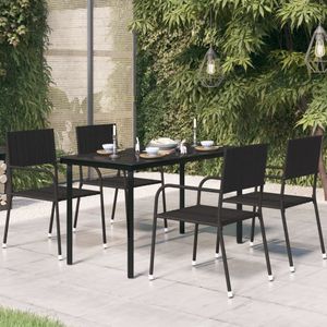 Tuintafel 140x70x74 cm Staal en Glas Zwart
