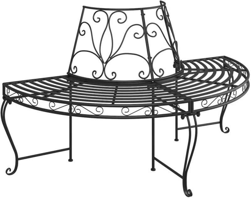 Baumbank Halbrund Ø160 cm Schwarz Stahl Vidaxl