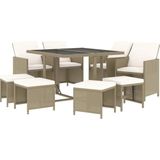 vidaXL 9-delige Tuinset met kussens poly rattan beige