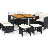 Vidaxl - 9-tlg. Garten-Essgruppe mit Kissen Poly Rattan Schwarz