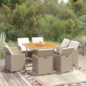 vidaXL - 9-delige - Tuinset - met - kussens - poly - rattan - beige