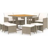 VidaXL 9-delige Tuinset met Kussens - Poly Rattan Beige