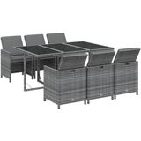 vidaXL 7-delige Tuinset met kussens poly rattan grijs