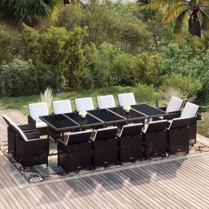 VidaXL Tuinset 15-delig met Kussens Poly Rattan Zwart