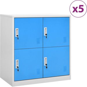 vidaXL Lockerkasten 5 st 90x45x92,5 cm staal lichtgrijs en blauw