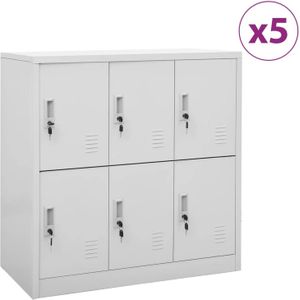 vidaXL Lockerkasten 5 st 90x45x92,5 cm staal lichtgrijs