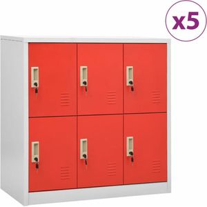vidaXL-Lockerkasten-5-st-90x45x92,5-cm-staal-lichtgrijs-en-rood
