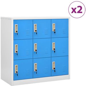 vidaXL - Lockerkasten - 2 - st - 90x45x92,5 - cm - staal - lichtgrijs - en - blauw