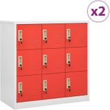 VidaXL Lockerkasten 2 st 90x45x92,5 cm Staal Lichtgrijs en Rood