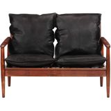 Vidaxl - 2-Sitzer-Sofa Schwarz Echtleder und Massivholz Akazie