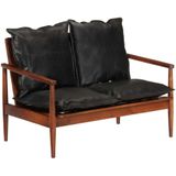 vidaXL 2-Sitzer-Sofa Schwarz Echtleder und Massivholz Akazie