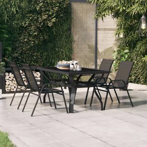 vidaXL - Tuintafel - Zwart - Gepoederd Staal en Gehard Glas
