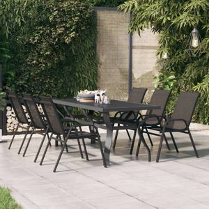 vidaXL - Tuintafel - Grijs en Zwart - Staal en Glas - 180x80 cm