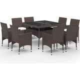 vidaXL - 9-delige - Tuinset - poly - rattan - en - gehard - glas - bruin