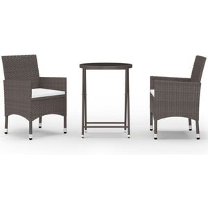 vidaXL 3-delige Bistroset poly rattan en gehard glas bruin