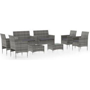 vidaXL 8-delige Loungeset met kussens poly rattan grijs