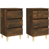 vidaXL Nachtkastjes 2 st met Houten Poten 40x35x69 cm Gerookt Eiken