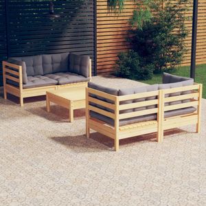 vidaXL - 5-delige - Loungeset - met - grijze - kussens - grenenhout