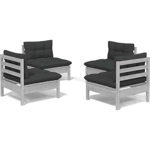 VidaXL 4-Delige Loungeset met Antracietkleurige Kussens - Grenenhout