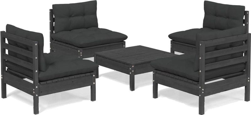 vidaXL 5-tlg. Garten-Lounge-Set mit Anthrazit Kissen Kiefernholz