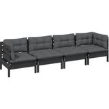 vidaXL 4-delige Loungeset met kussens massief grenenhout