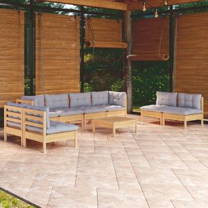 vidaXL - 9-delige - Loungeset - met - grijze - kussens - grenenhout