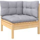 vidaXL - 3-delige - Loungeset - met - grijze - kussens - massief - grenenhout