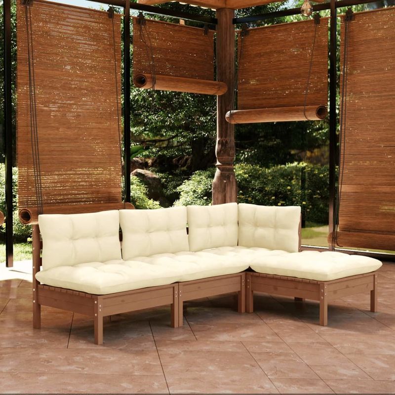 VidaXL Loungeset 4-delig met Kussens Grenenhout Honingbruin
