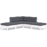 vidaXL - 5-delige - Loungeset - met - kussens - grenenhout - wit