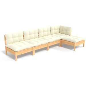 vidaXL 5-tlg. Garten-Lounge-Set mit Creme Kissen Kiefernholz