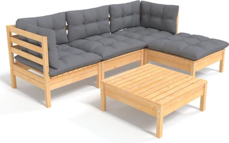 vidaXL - 5-delige - Loungeset - met - grijze - kussens - grenenhout
