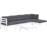 VidaXL Loungeset 6-delig met Kussens Grenenhout Wit