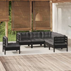 vidaXL 5-tlg. Garten-Lounge-Set mit Kissen Schwarz Kiefernholz