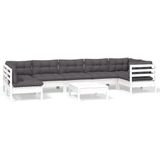 vidaXL 8-delige Loungeset met kussens grenenhout wit