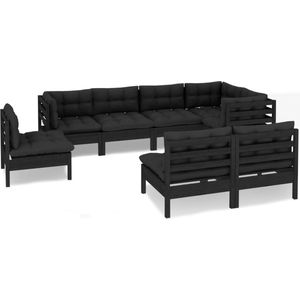 vidaXL-8-delige-Loungeset-met-kussens-massief-grenenhout-zwart