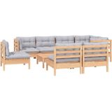 VidaXL Loungeset 9-delig met Grijze Kussens - Massief Grenenhout