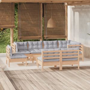 Vidaxl - 9-tlg. Garten-Lounge-Set mit Grauen Kissen Kiefer Massivholz