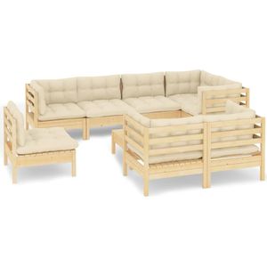 Vidaxl - 9-tlg. Garten-Lounge-Set mit Creme Kissen Massivholz Kiefer