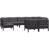 Vidaxl - 9-tlg. Garten-Lounge-Set mit Kissen Schwarz Kiefer Massivholz