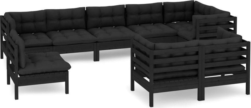Vidaxl - 9-tlg. Garten-Lounge-Set mit Kissen Schwarz Kiefer Massivholz