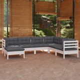 Vidaxl - 7-tlg. Garten-Lounge-Set mit Kissen Weiß Kiefer Massivholz