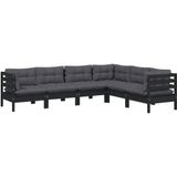 vidaXL-6-delige-Loungeset-met-kussens-massief-grenenhout-zwart