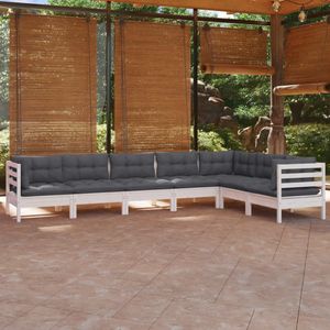 Vidaxl - 7-tlg. Garten-Lounge-Set mit Kissen Weiß Kiefer Massivholz