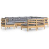 VidaXL Loungeset 10-delig met Grijze Kussens - Massief Grenenhout