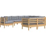 Vidaxl - 9-tlg. Garten-Lounge-Set mit Grauen Kissen Kiefer Massivholz